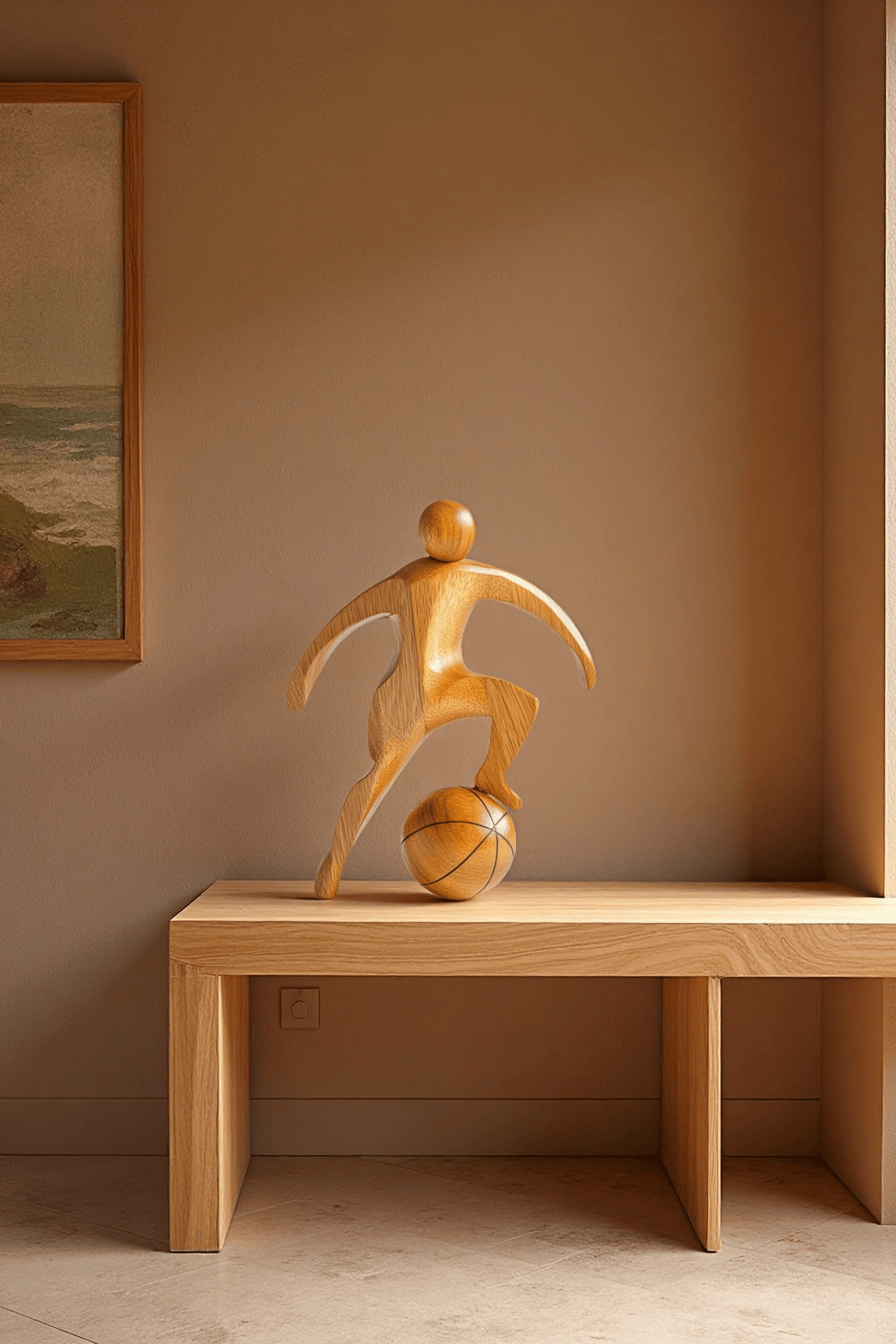 Wooden Basketball Sculpture Handmade Sports Figurine Home Office Decor