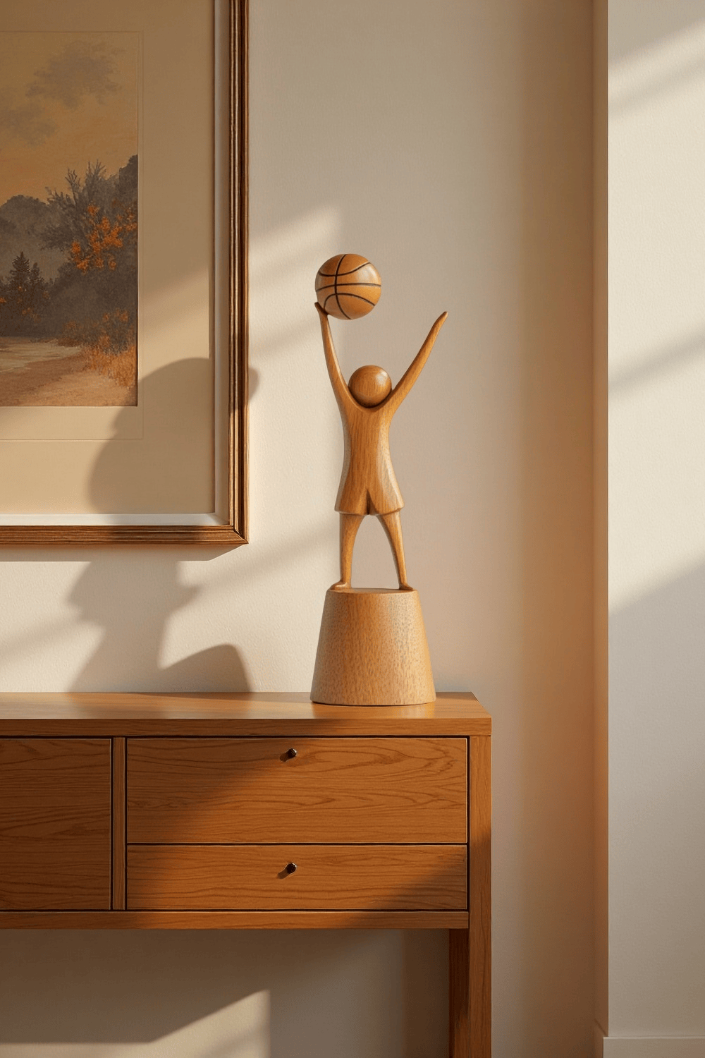 Wooden Basketball Sculpture Handmade Sports Figurine Home Office Decor