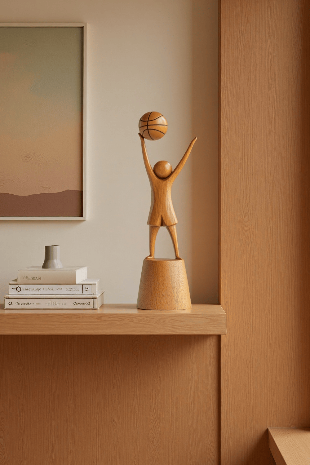 Wooden Basketball Sculpture Handmade Sports Figurine Home Office Decor