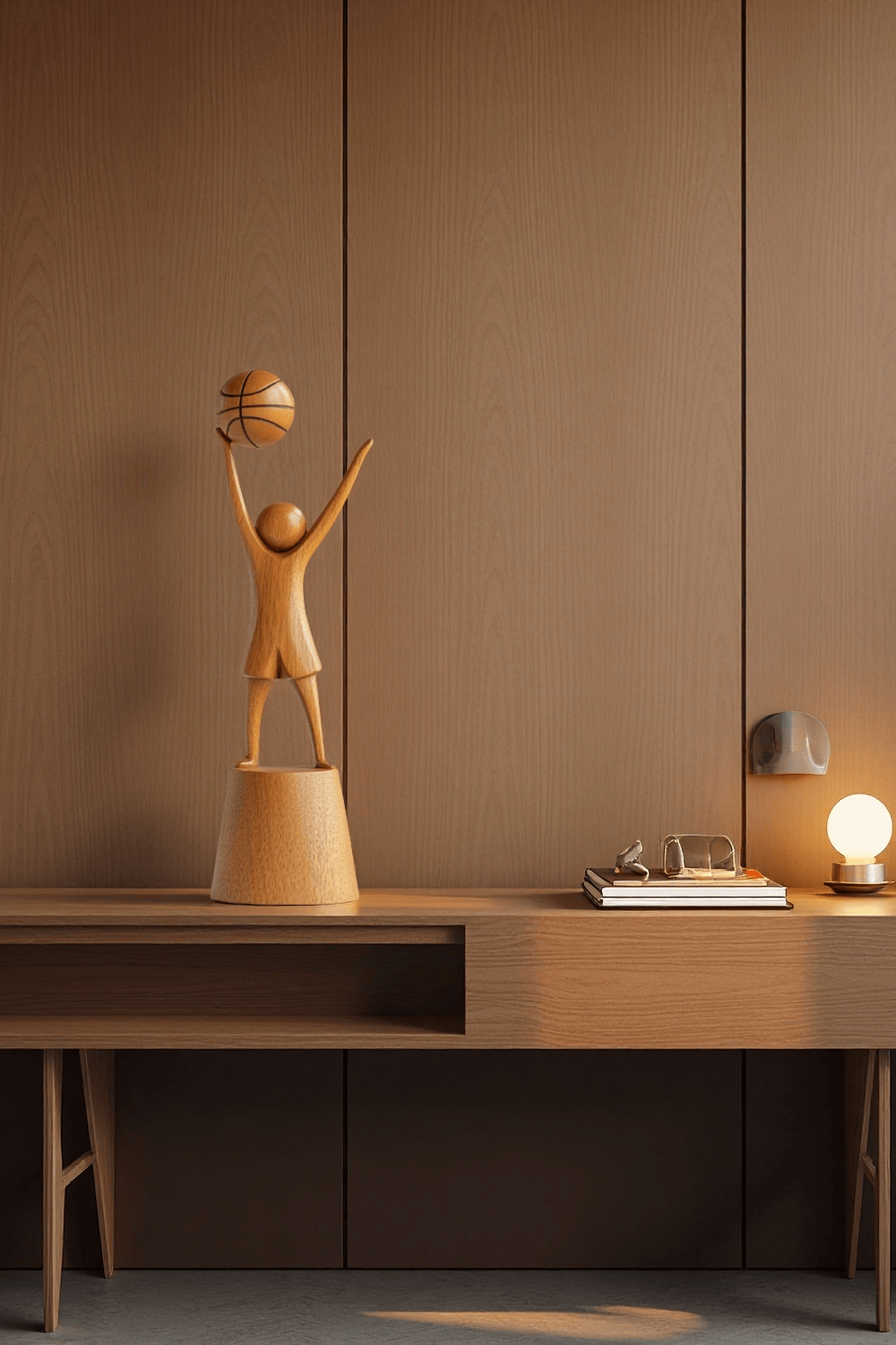 Wooden Basketball Sculpture Handmade Sports Figurine Home Office Decor