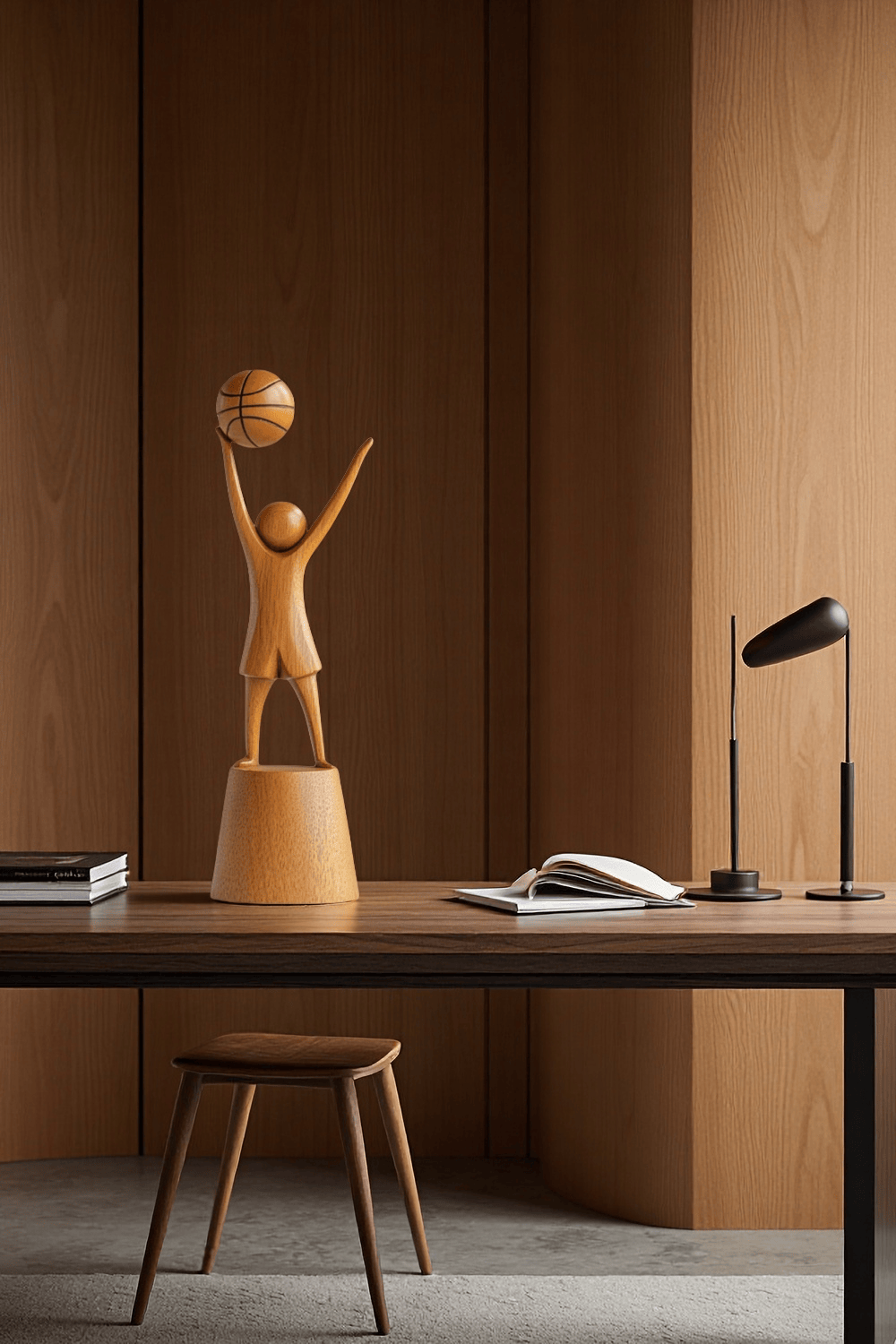 Wooden Basketball Sculpture Handmade Sports Figurine Home Office Decor