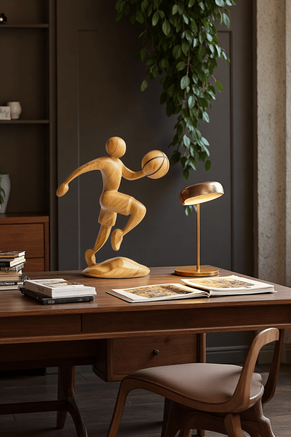 Wooden Basketball Sculpture Handmade Sports Figurine Home Office Decor
