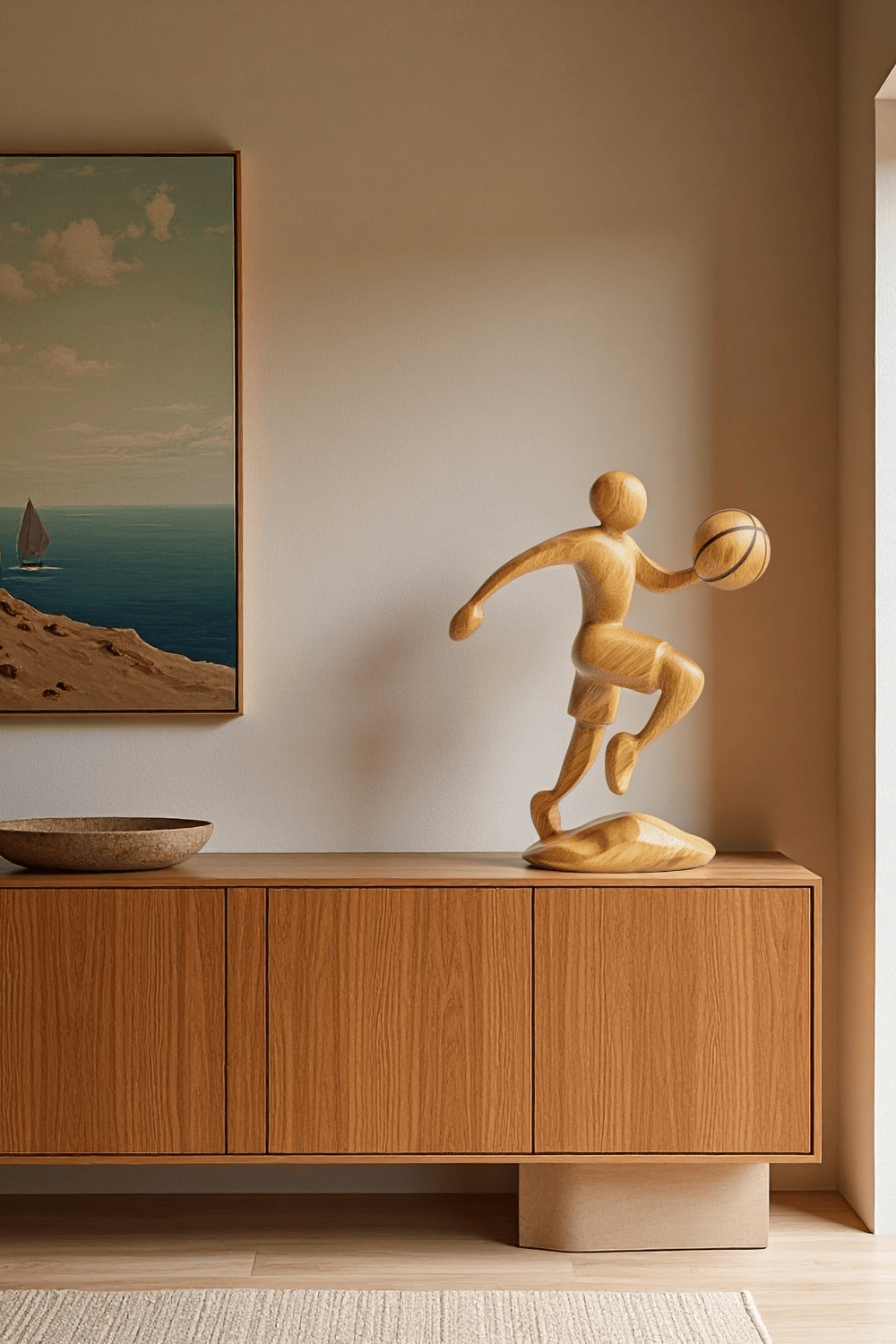 Wooden Basketball Sculpture Handmade Sports Figurine Home Office Decor