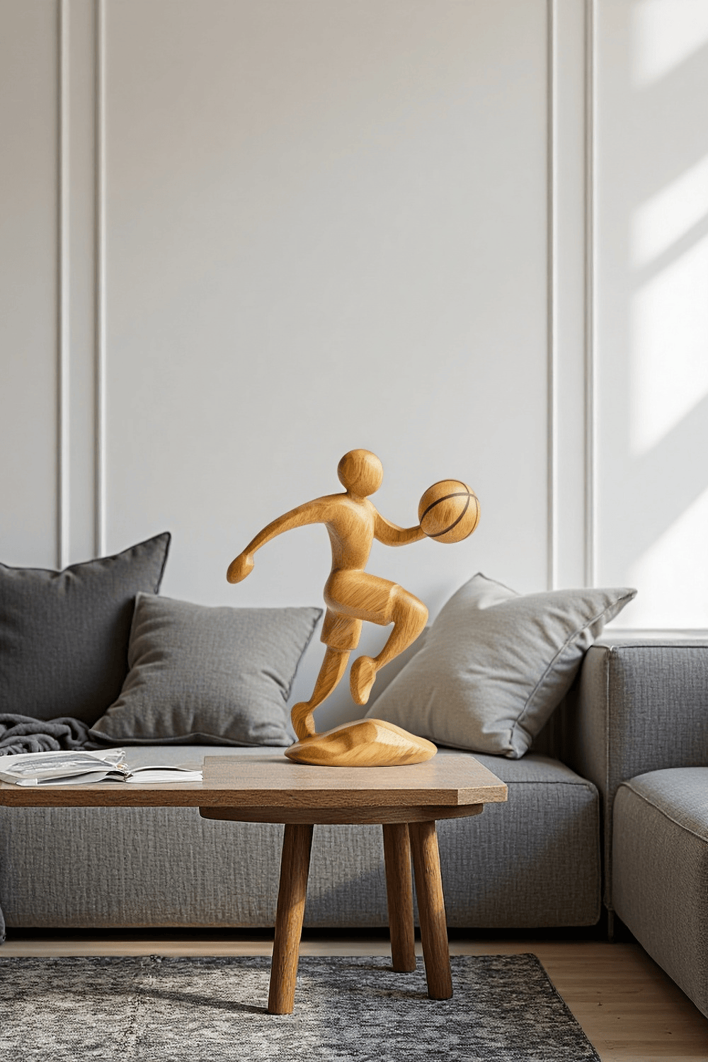 Wooden Basketball Sculpture Handmade Sports Figurine Home Office Decor