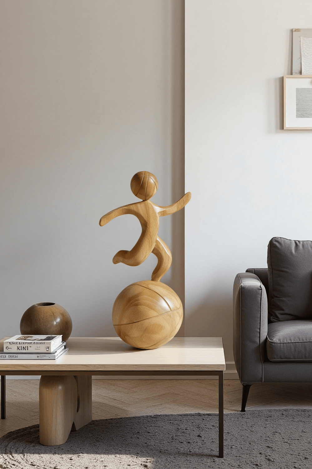 Wooden Basketball Sculpture Handmade Sports Figurine Home Office Decor