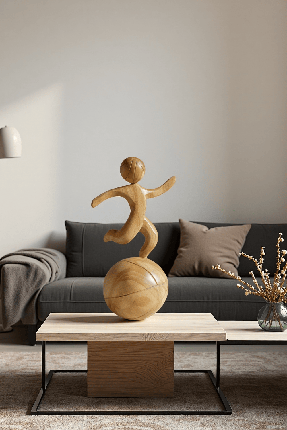 Wooden Basketball Sculpture Handmade Sports Figurine Home Office Decor