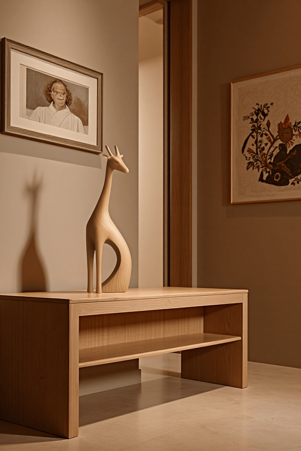 Handcrafted Wooden Giraffe Sculpture Abstract Animal Decor Modern Homes