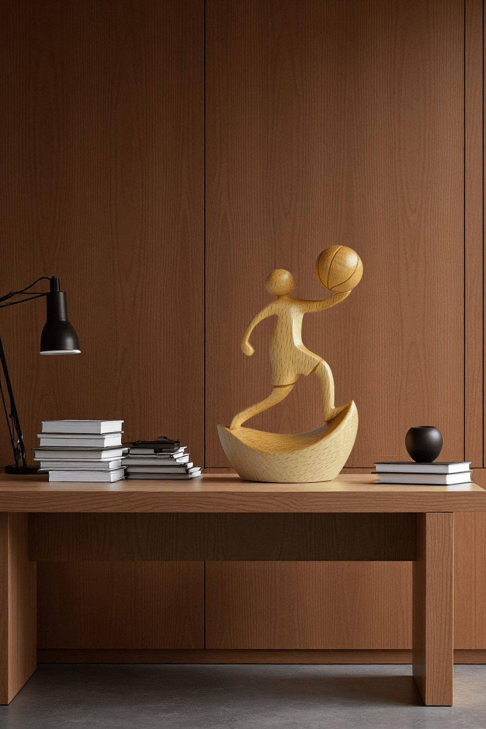 Wooden Basketball Sculpture Handmade Sports Figurine Home Office Decor