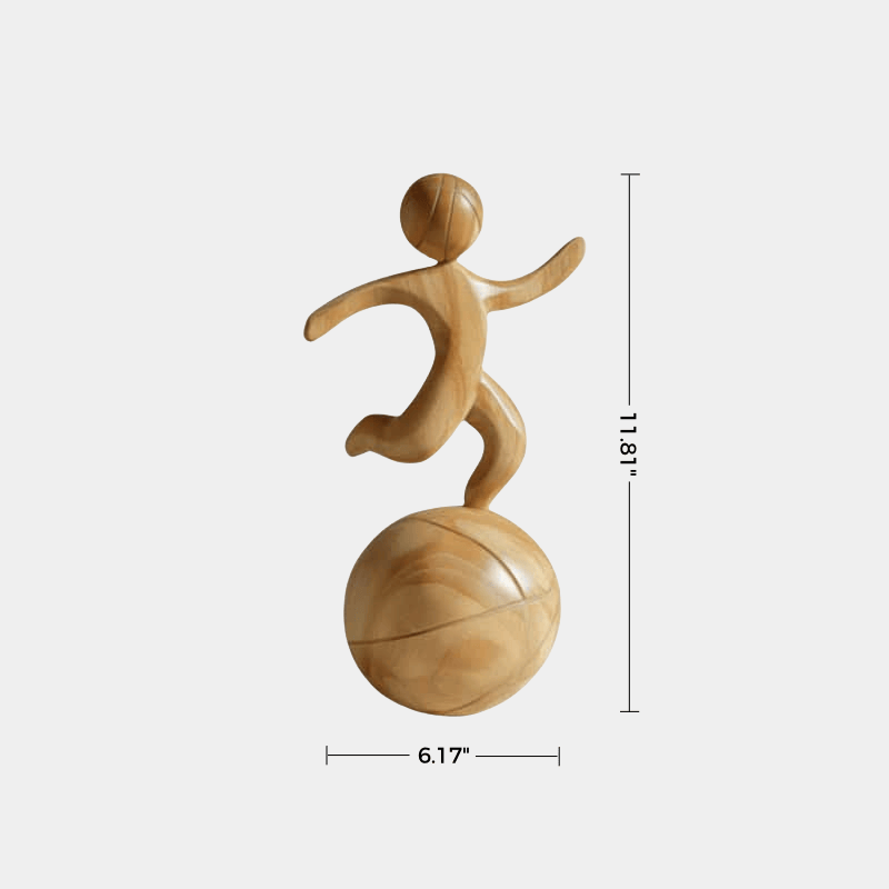 Wooden Basketball Sculpture Handmade Sports Figurine Home Office Decor