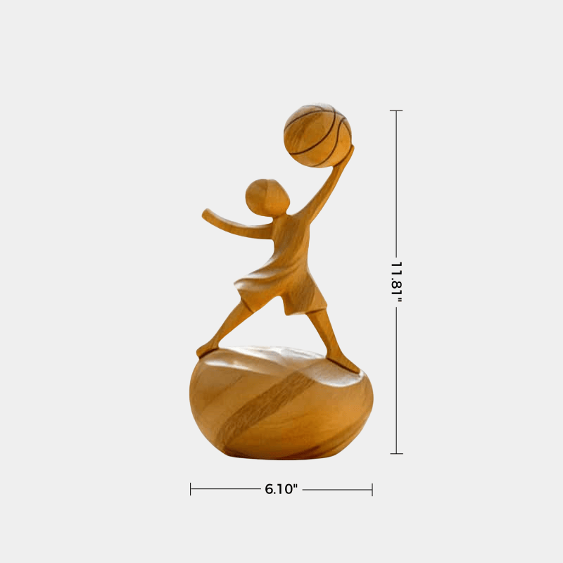 Wooden Basketball Sculpture Handmade Sports Figurine Home Office Decor