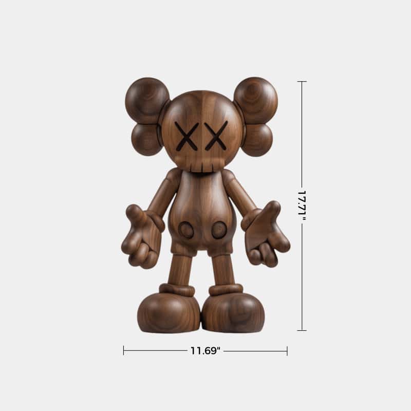 Wooden KAWS Figure Handcrafted Wooden Sculpture Art Modern Home Deco