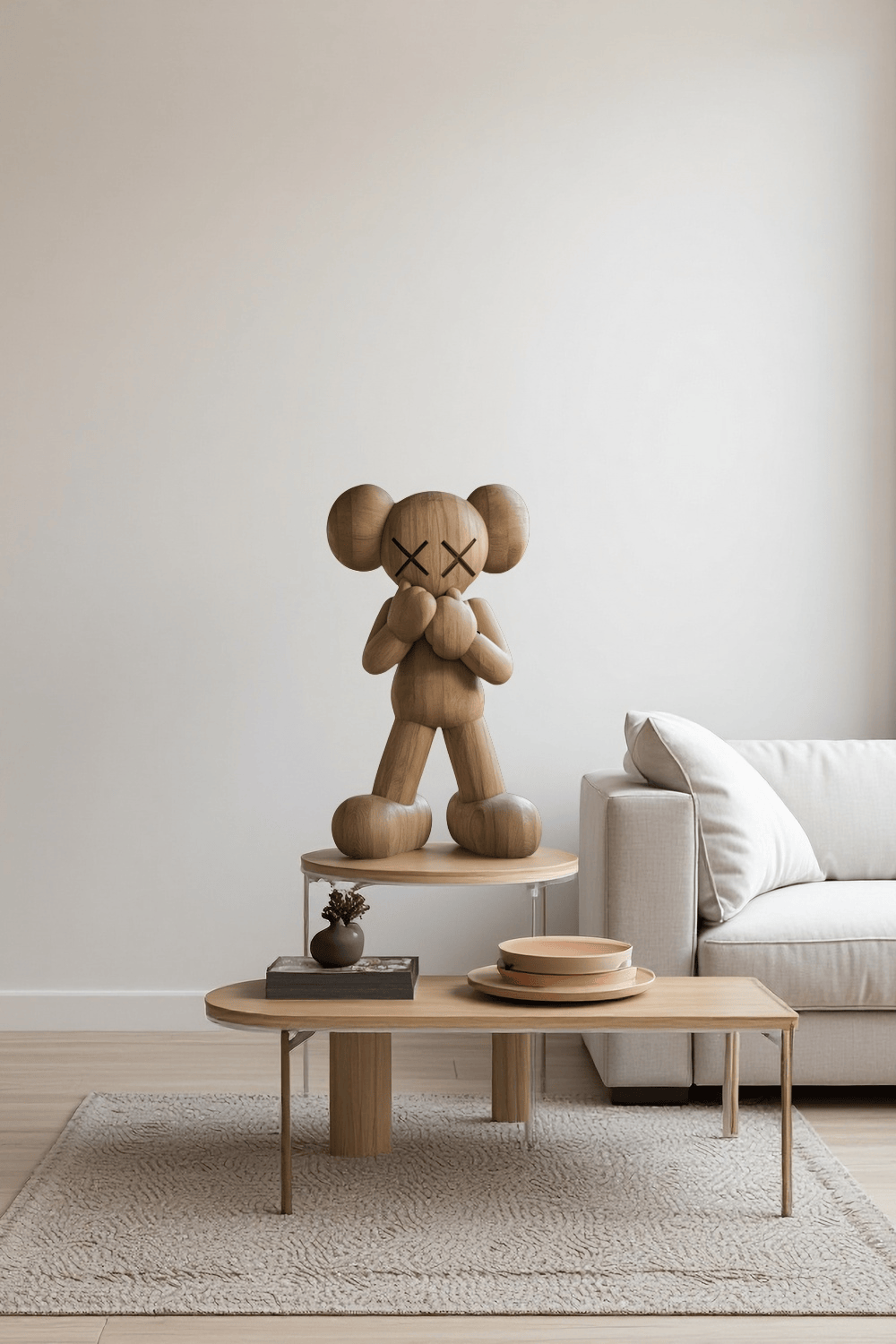 Wooden Kaws Style Sculpture Handmade Wood Sculpture Art Modern Figurines