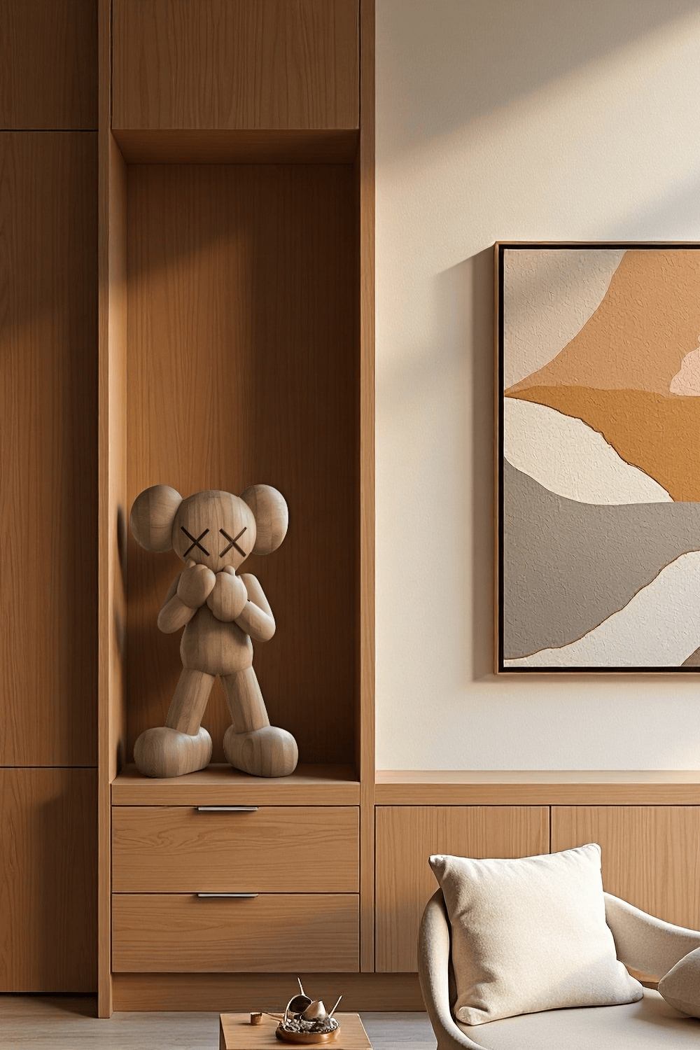 Wooden Kaws Style Sculpture Handmade Wood Sculpture Art Modern Figurines