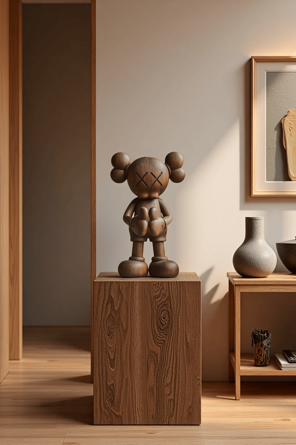 Wooden Kaws Style Sculpture Handmade Wood Sculpture Art Modern Figurines