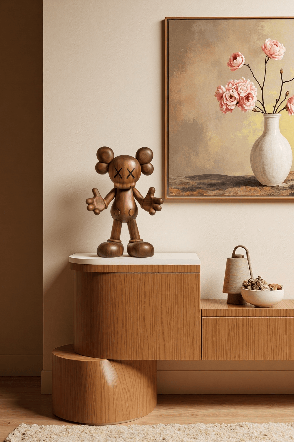 Wooden KAWS Sculpture Modern Wood Sculpture Handmade Wood Art Decor