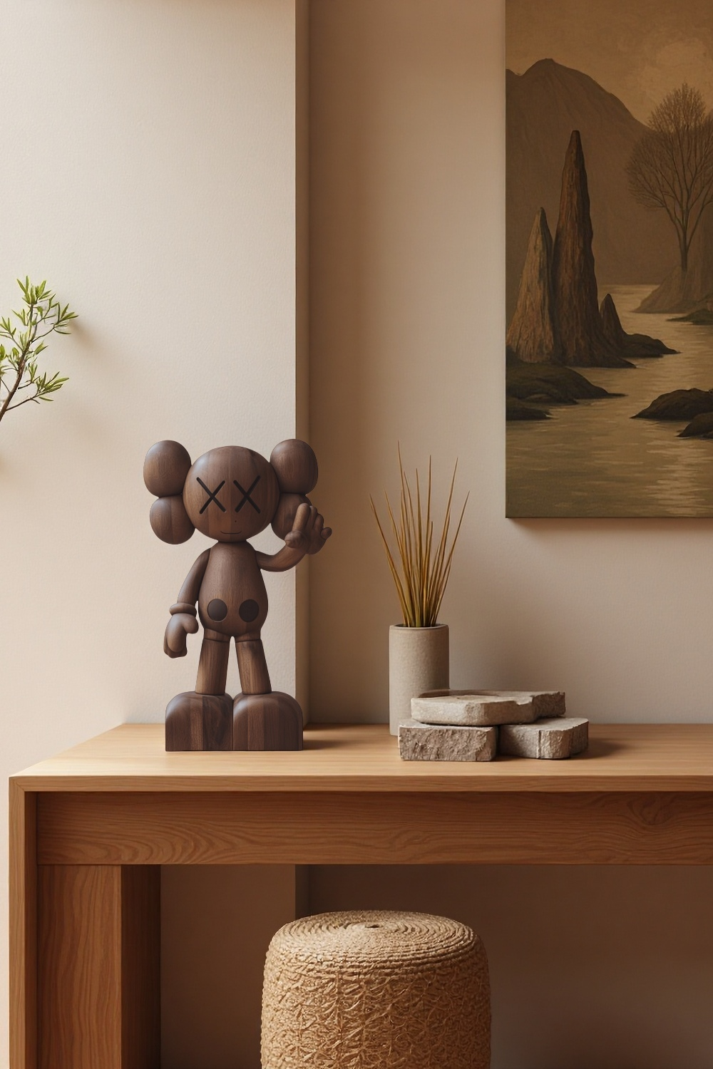 Wooden KAWS Sculpture Modern Wood Sculpture Handmade Wood Art Decor