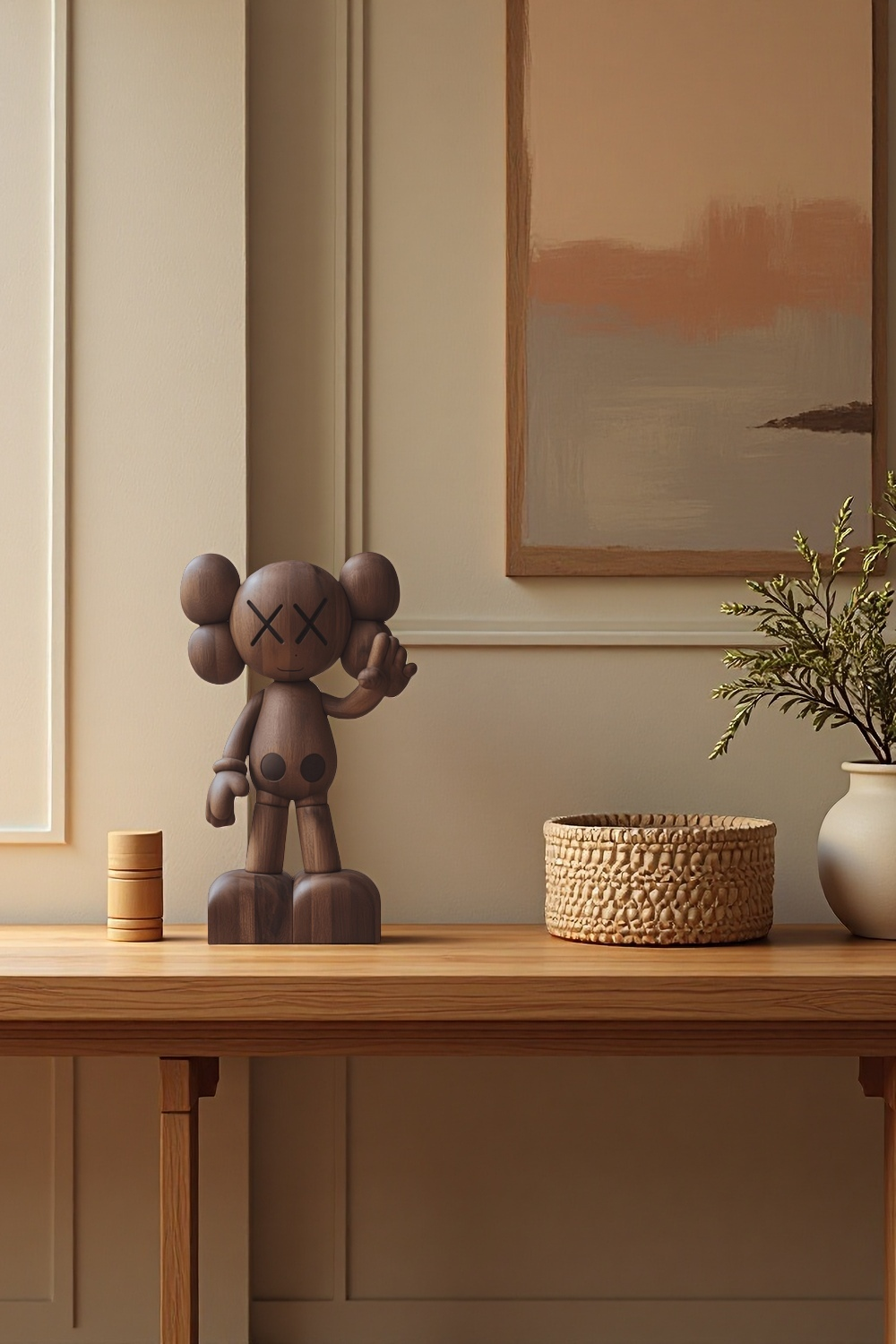 Wooden KAWS Sculpture Modern Wood Sculpture Handmade Wood Art Decor