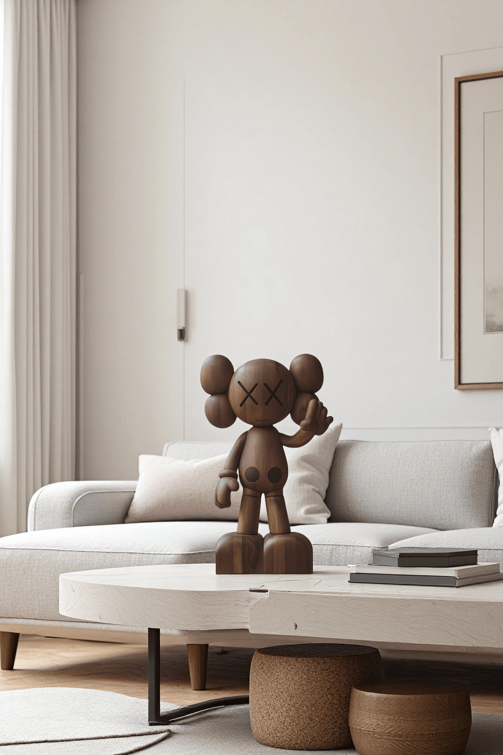 Wooden KAWS Sculpture Modern Wood Sculpture Handmade Wood Art Decor