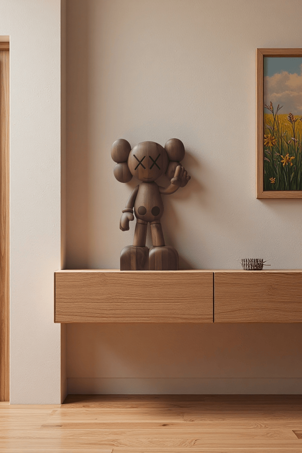 Wooden KAWS Sculpture Modern Wood Sculpture Handmade Wood Art Decor