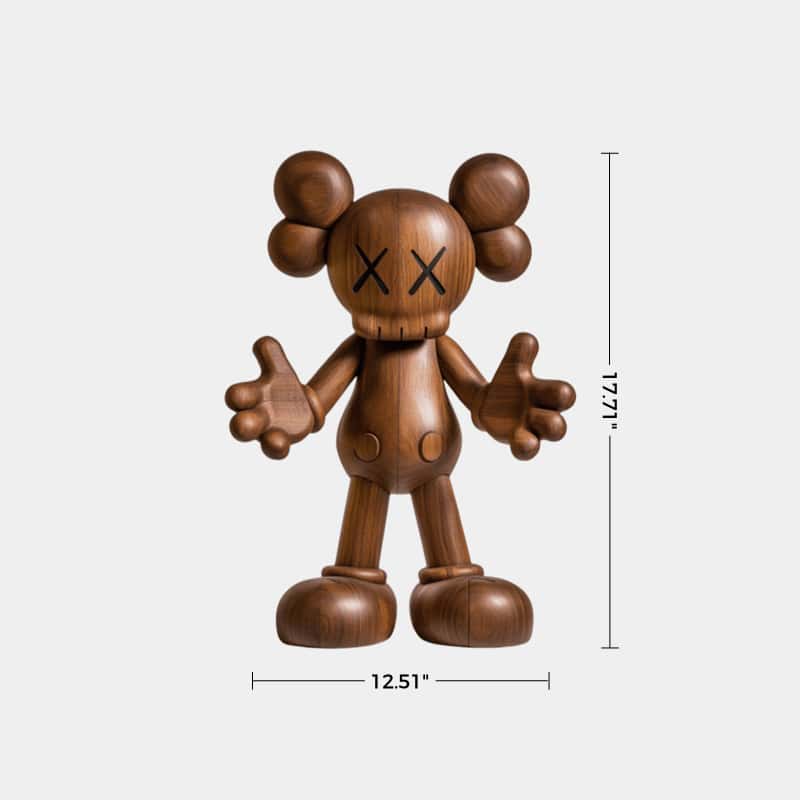 Wooden KAWS Sculpture Modern Wood Sculpture Handmade Wood Art Decor