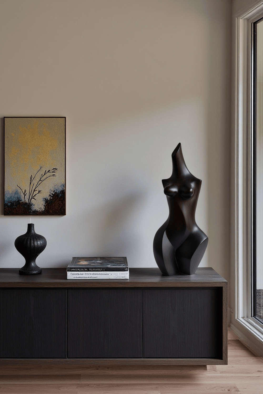 Black Wooden Abstract Female Sculpture Modern Minimalist Art Decor