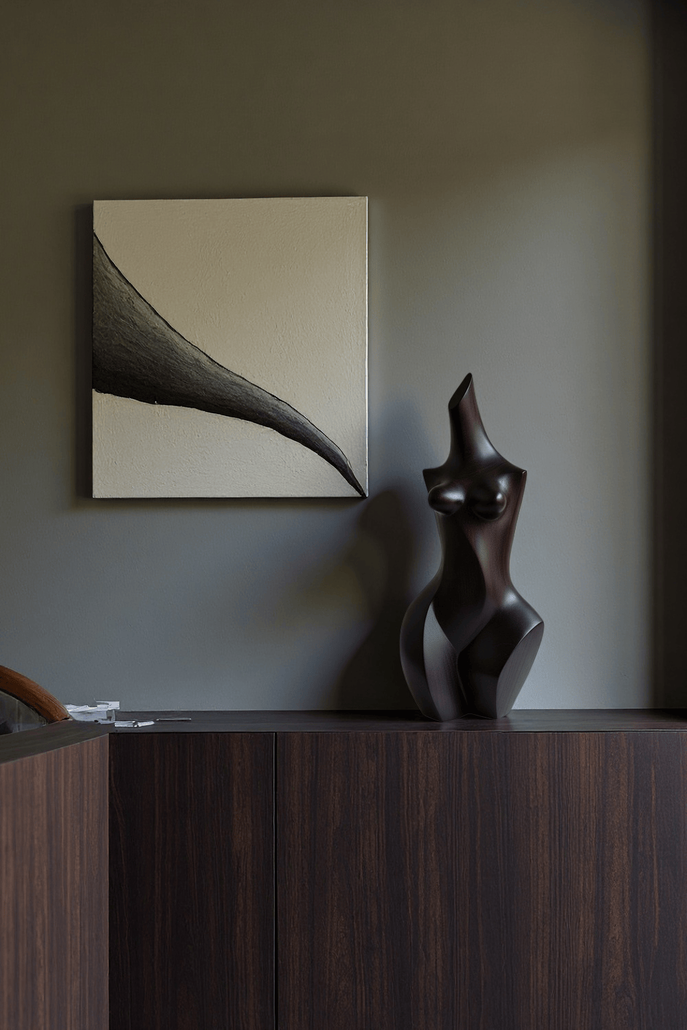 Black Wooden Abstract Female Sculpture Modern Minimalist Art Decor