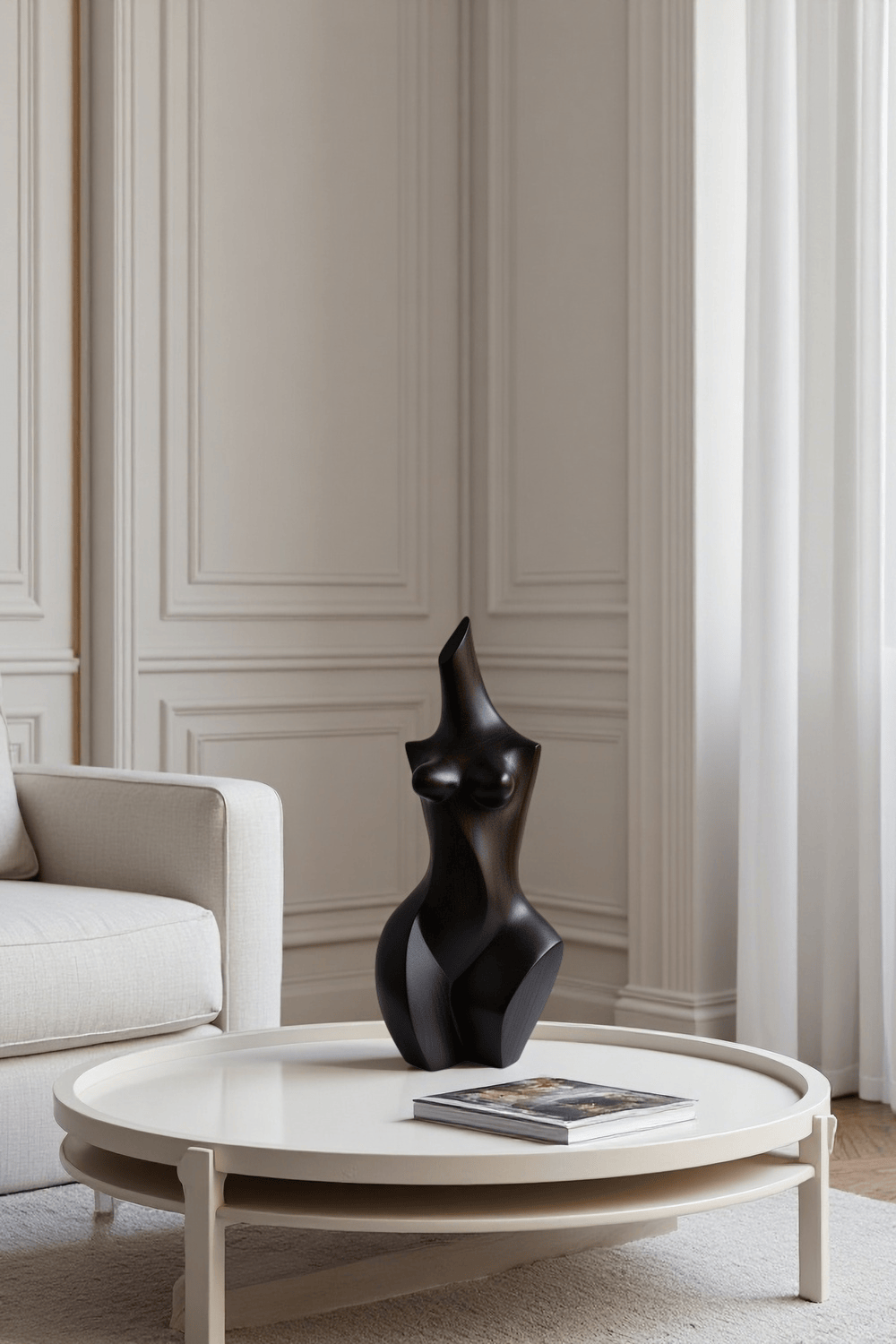 Black Wooden Abstract Female Sculpture Modern Minimalist Art Decor