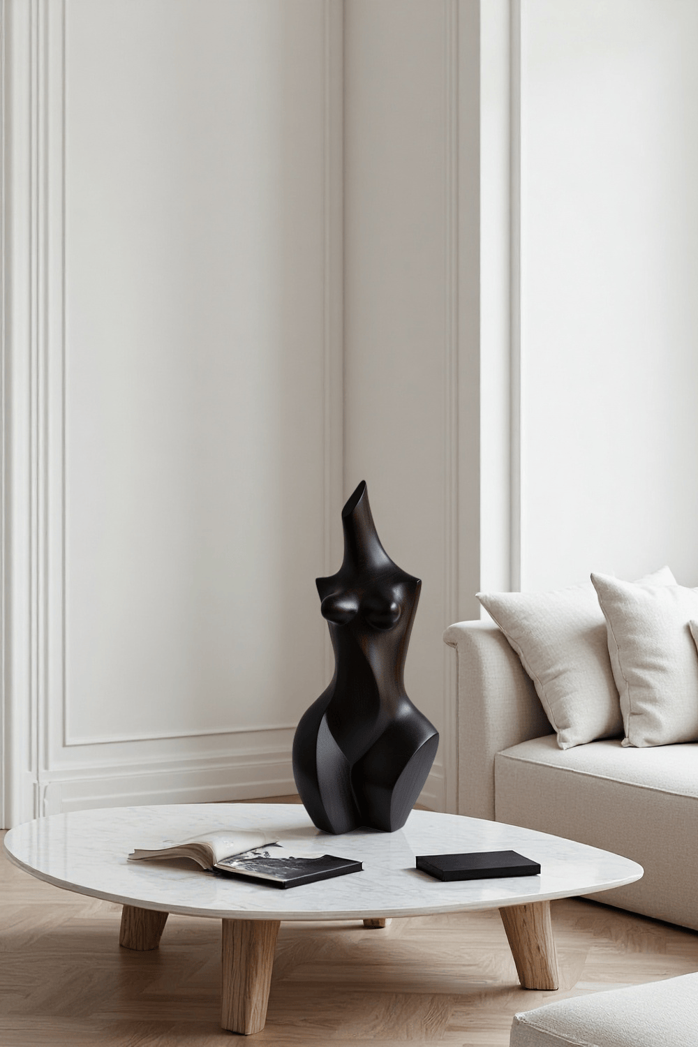 Black Wooden Abstract Female Sculpture Modern Minimalist Art Decor