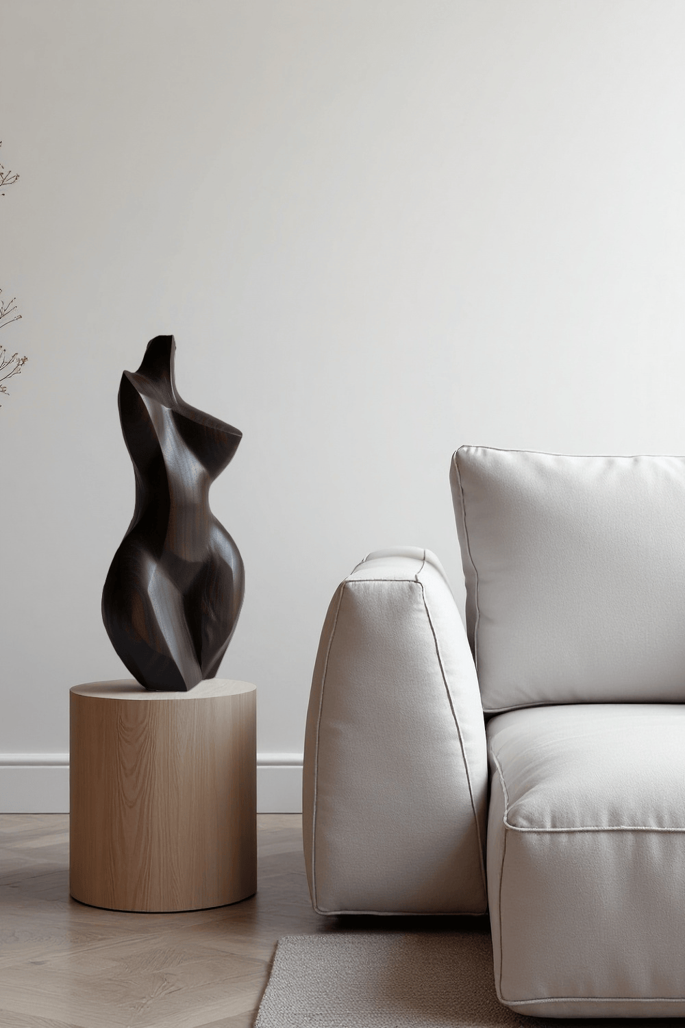 Abstract Dark Wooden Female Sculpture Modern Minimalist Wood Art Decor
