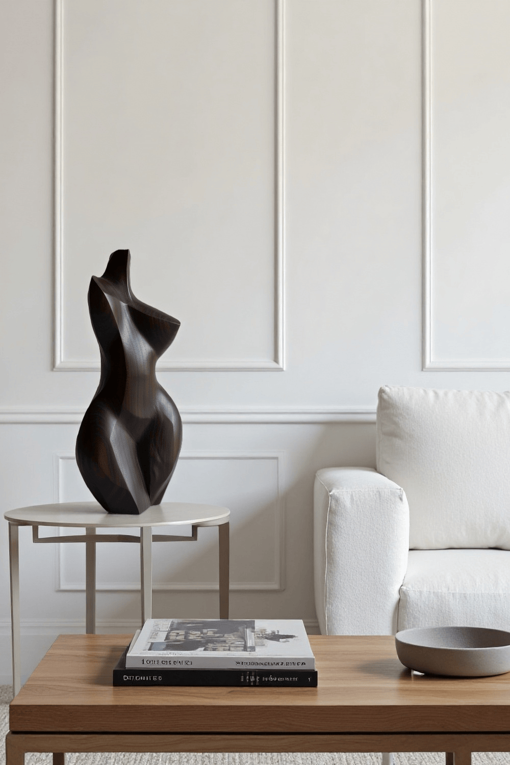 Abstract Dark Wooden Female Sculpture Modern Minimalist Wood Art Decor