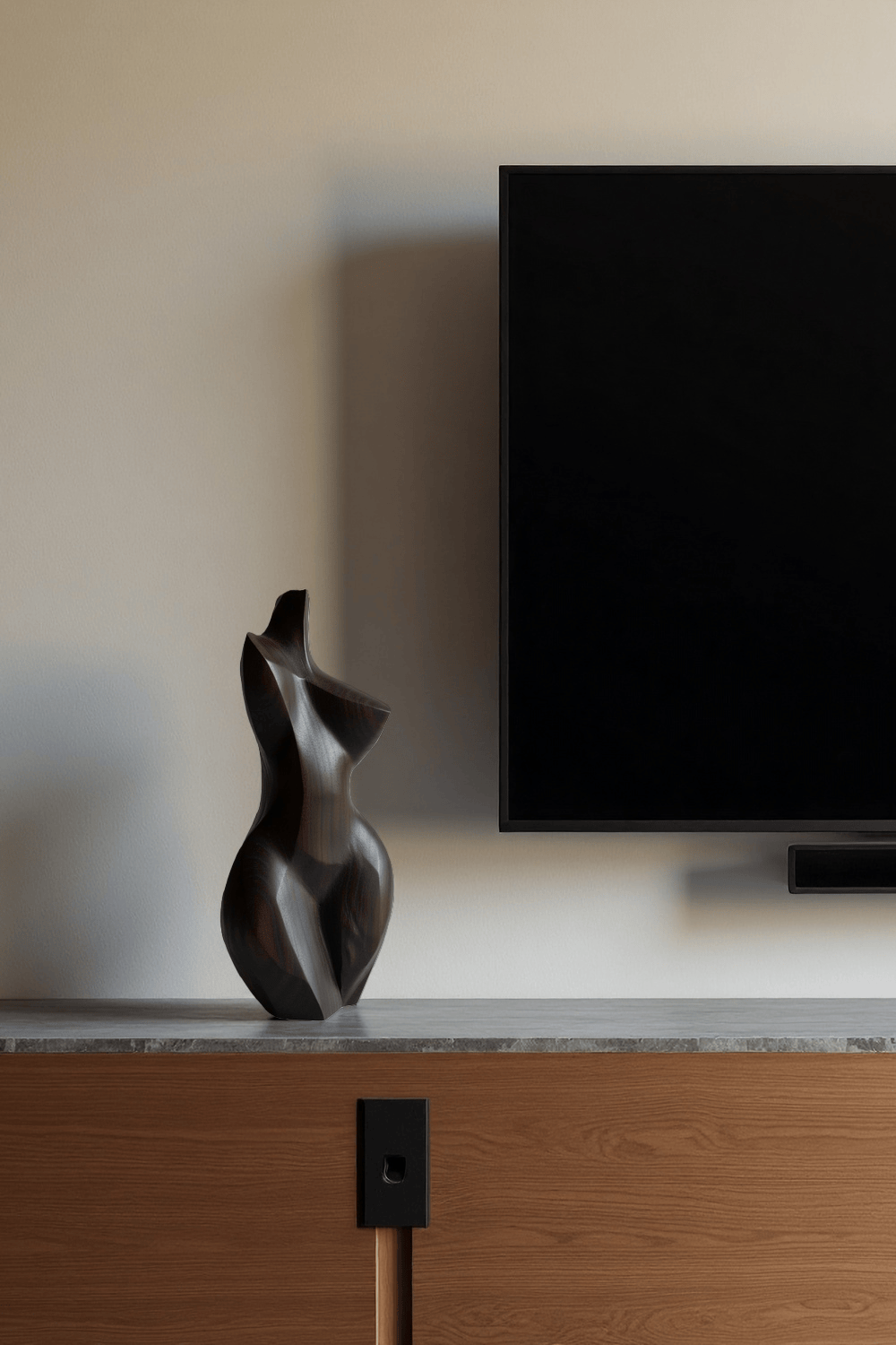 Abstract Dark Wooden Female Sculpture Modern Minimalist Wood Art Decor