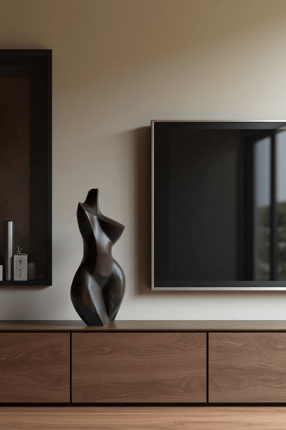 Abstract Dark Wooden Female Sculpture Modern Minimalist Wood Art Decor