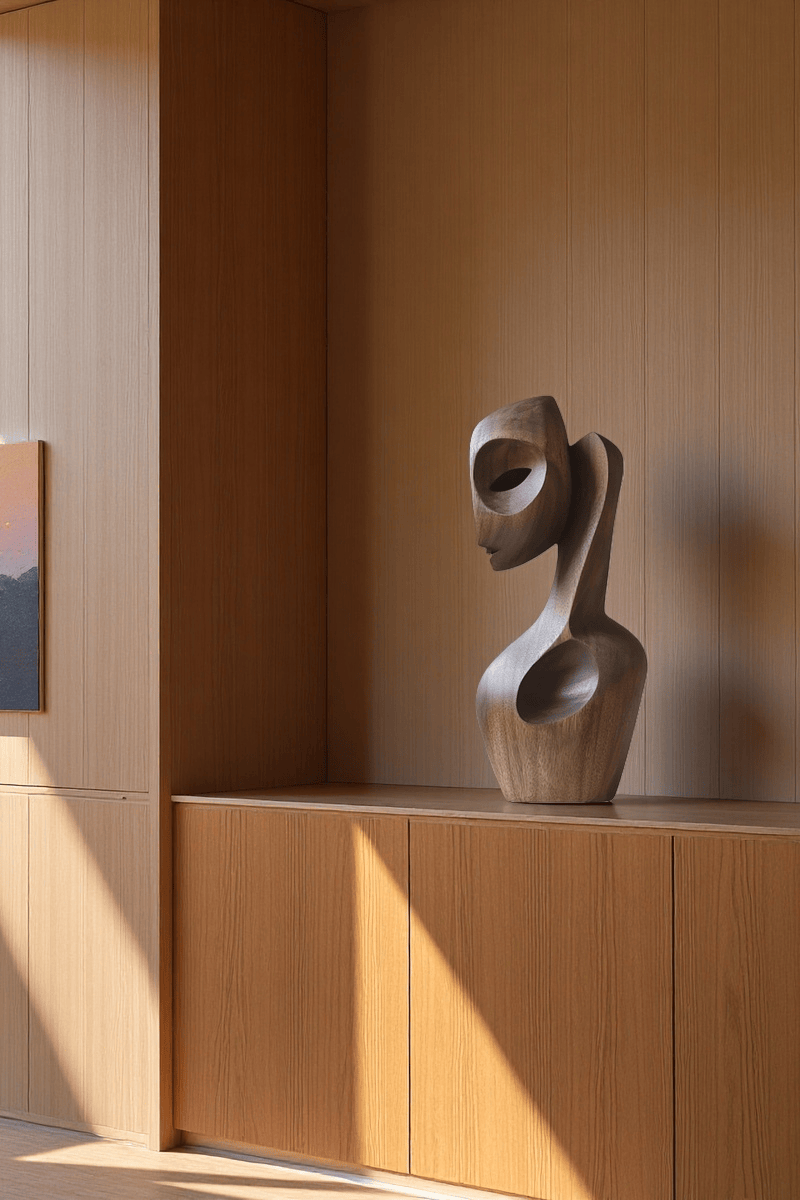 Hand Carved Wooden Human Form Abstract Modern Figurine Sculpture Art