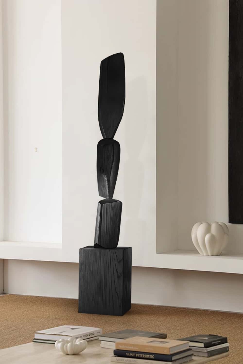Hand Tall Wood Carved Statue Custom Large Black Wood Sculpture Near Me