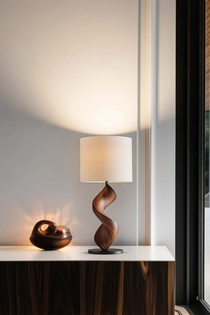 Abstract Wood Sculpture Lamp Handcrafted Wooden Light Modern Wooden Lamp