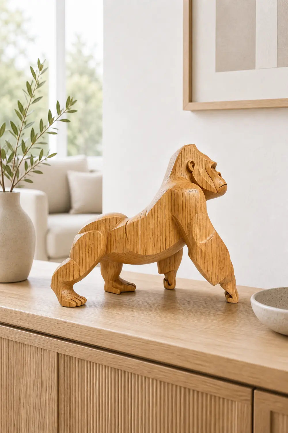 Hand-Carved Wooden Gorilla Sculpture Modern Animal Statue For Home Decor