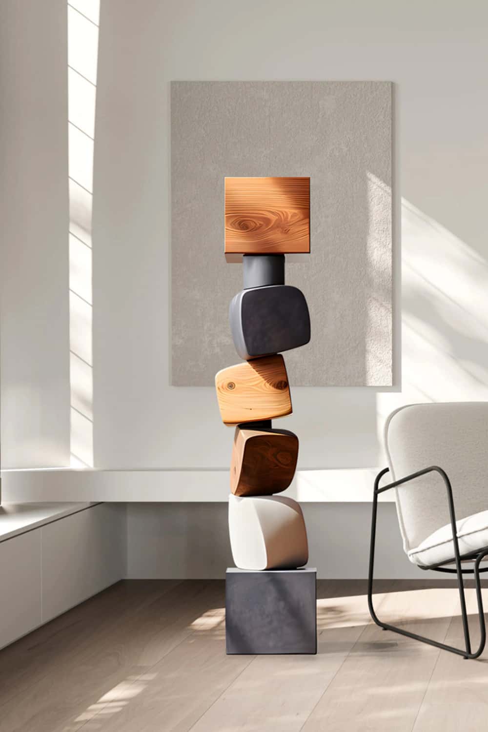 Large Polychrome Wood Sculpture Floor Sculpture Tall Wooden Sculpture Modern Home Decor
