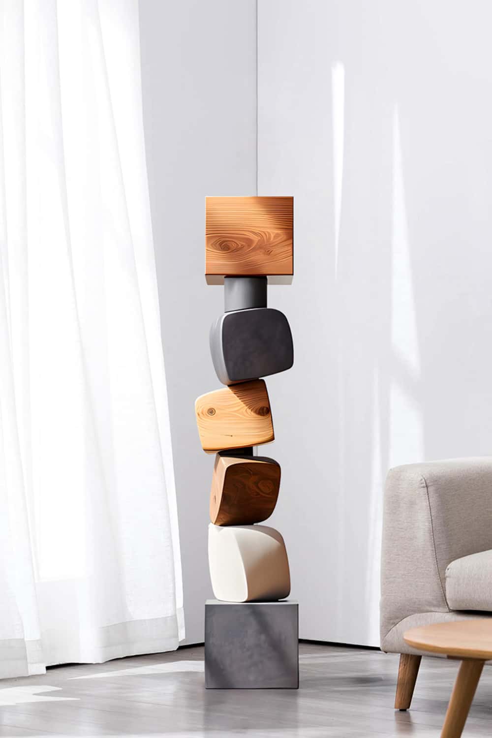 Large Polychrome Wood Sculpture Floor Sculpture Tall Wooden Sculpture Modern Home Decor
