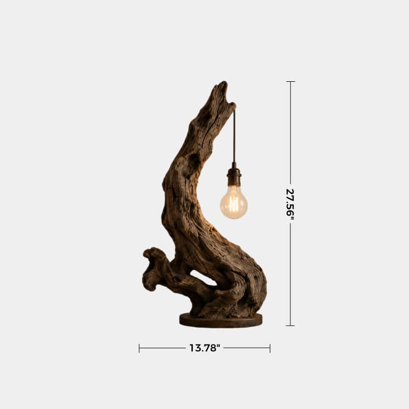 Natural Reclaimed Wood Log Table Lamp | Exposed Filament Bulb Lantern For Space Decor
