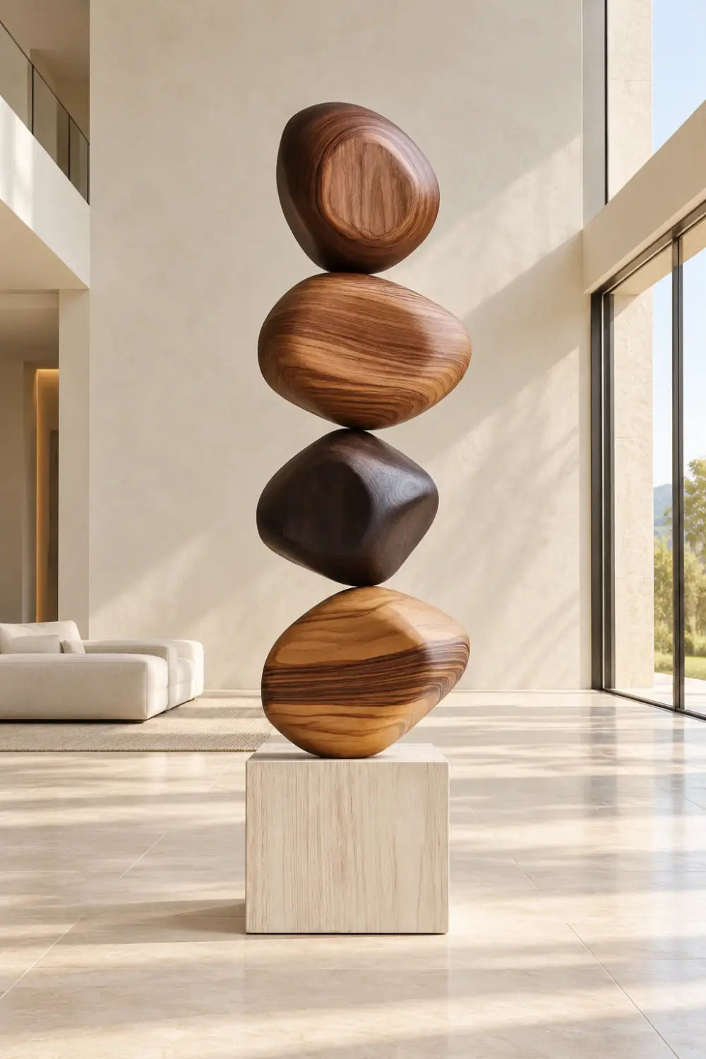 Large Abstract Wooden Sculpture For Modern Minimalist Home Decor And Living Room Accents