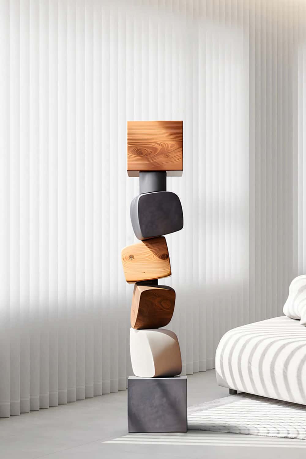Large Polychrome Wood Sculpture Floor Sculpture Tall Wooden Sculpture Modern Home Decor