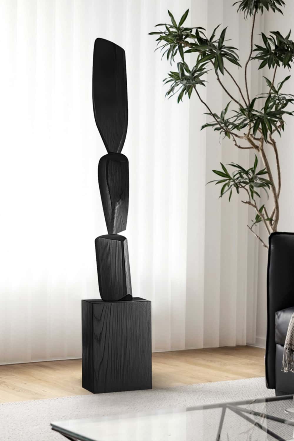 Hand Tall Wood Carved Statue Custom Large Black Wood Sculpture Near Me