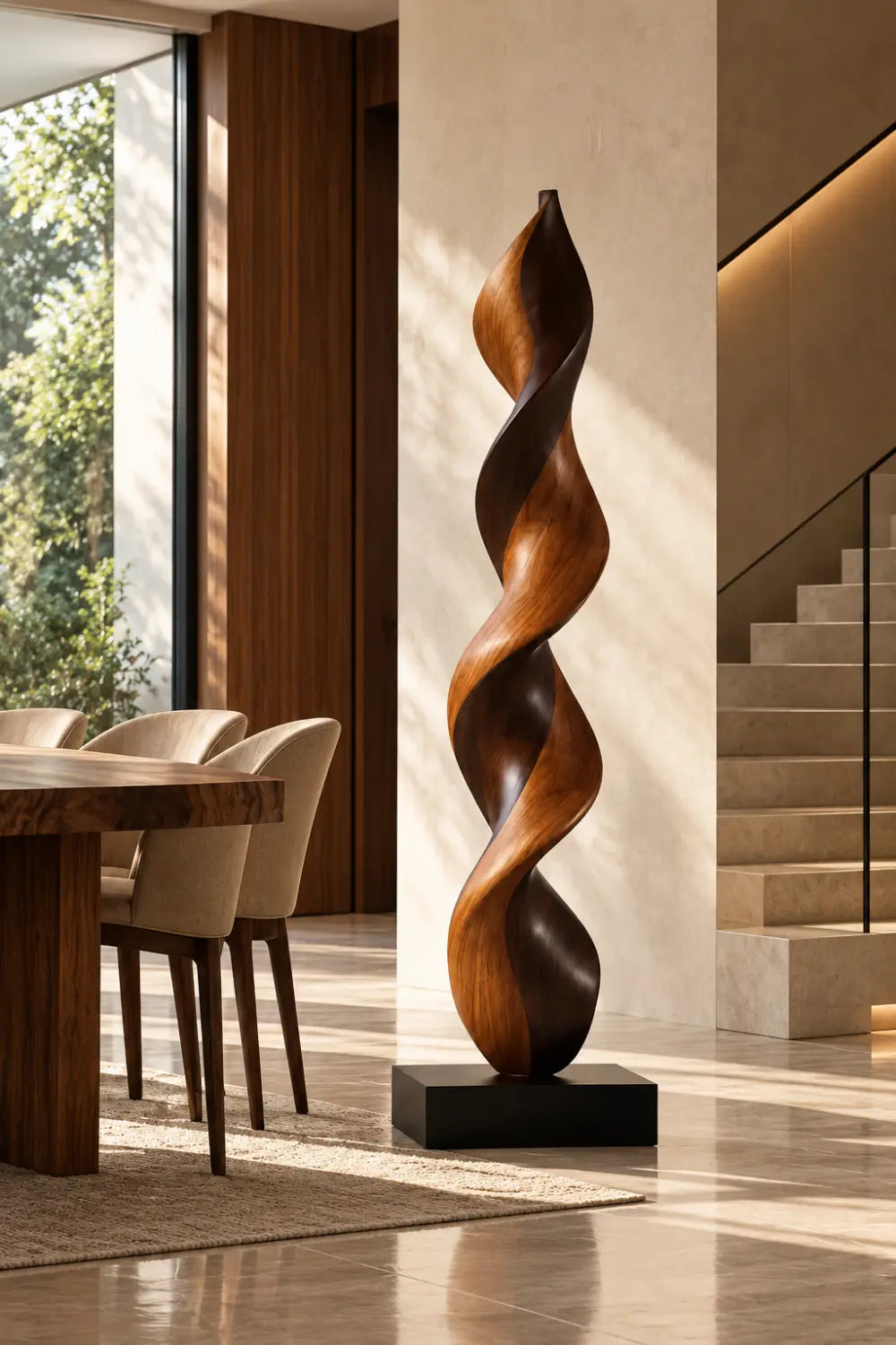 Large Abstract Walnut Wood Floor Sculpture For Modern Home Decor