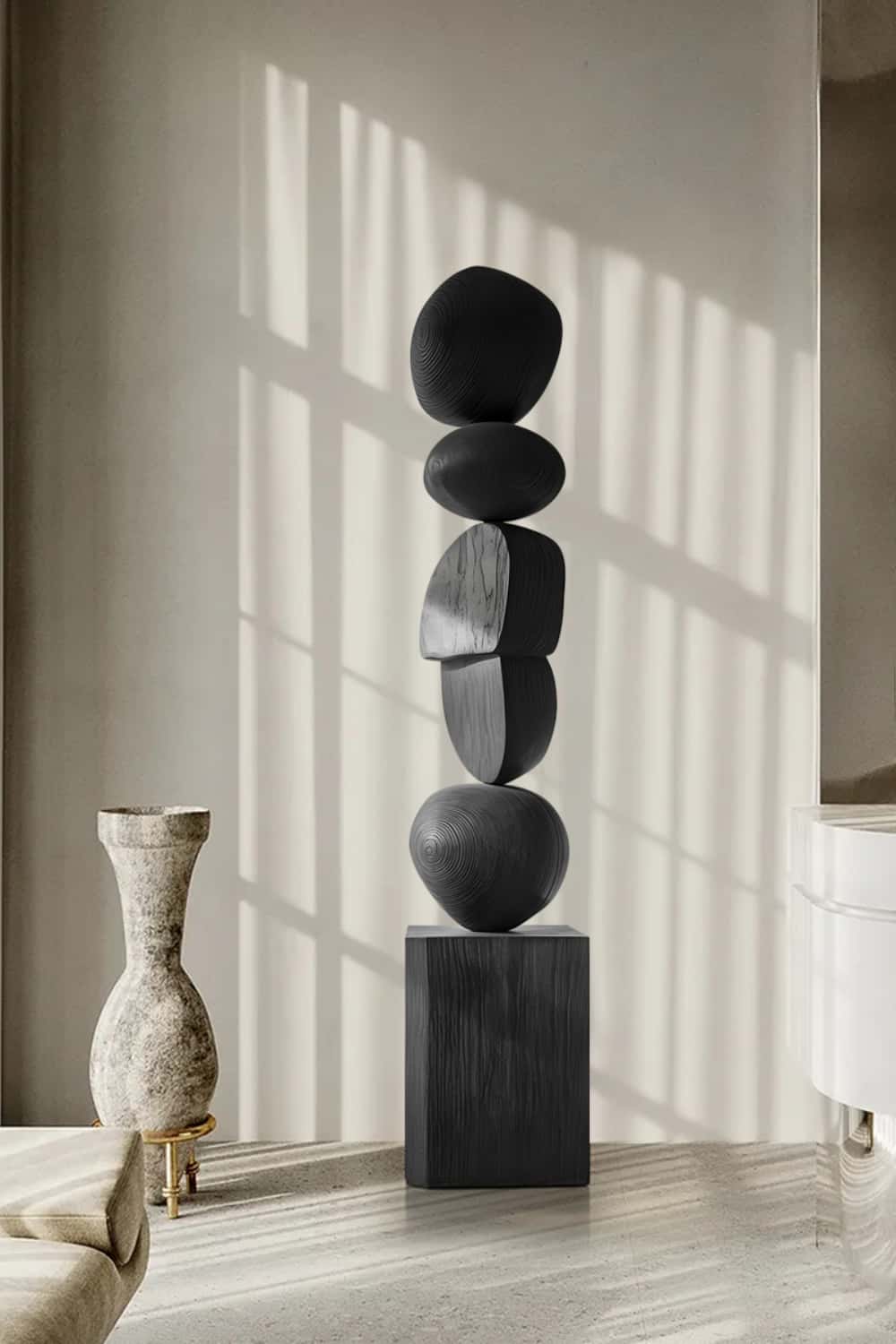 Hand Tall Wood Carved Statue Custom Large Black Wood Sculpture Near Me