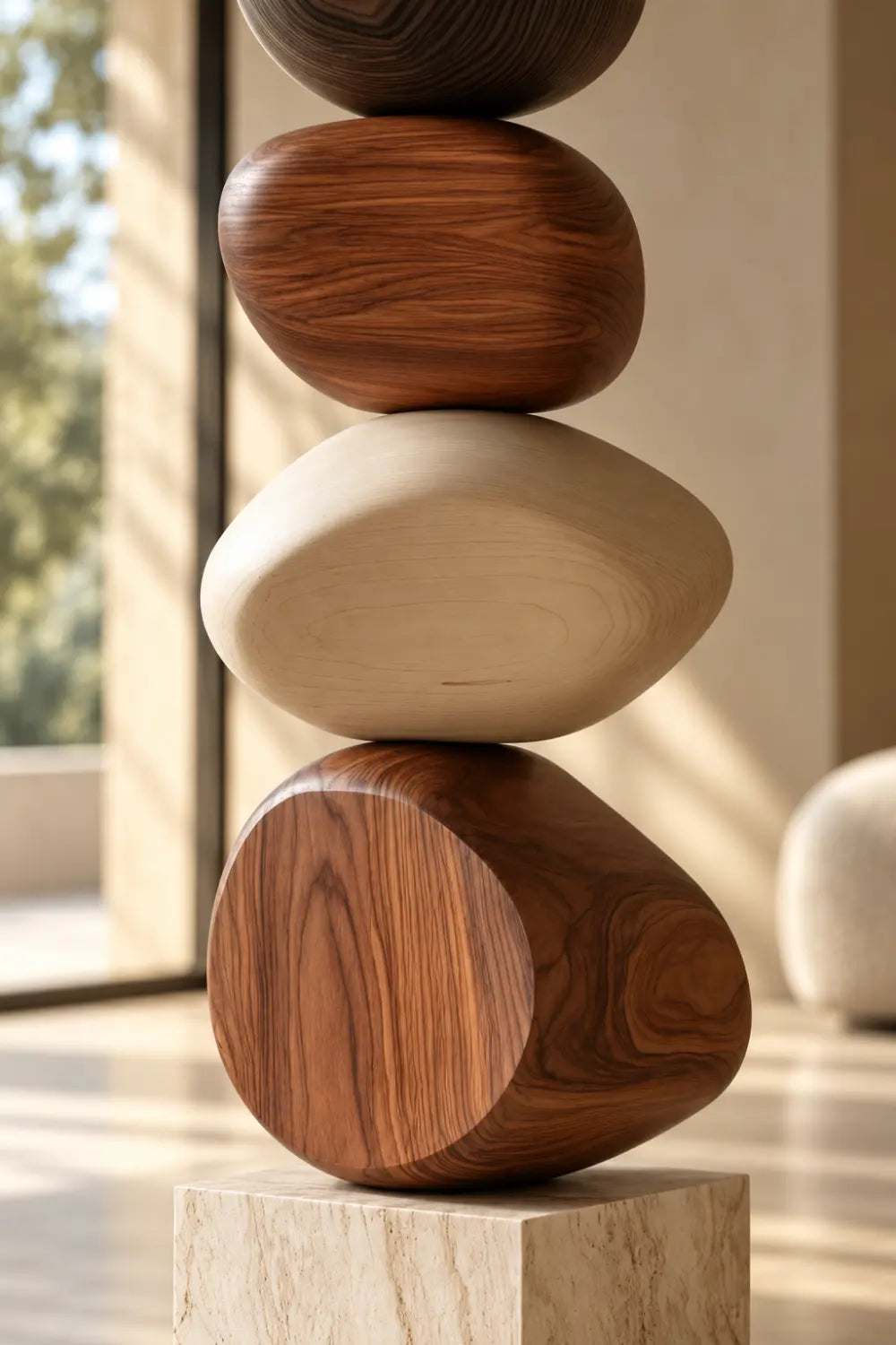 Large Abstract Wood Sculpture For Modern Minimalist Living Room Decor