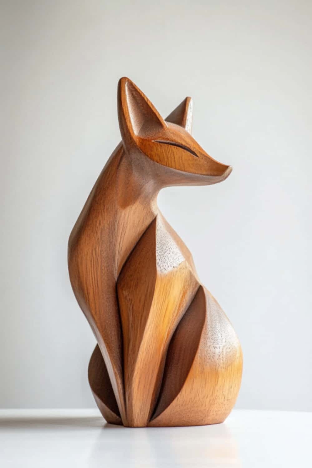 Abstract Wooden Fox Sculpture Handcrafted Animal Art for Modern Homes