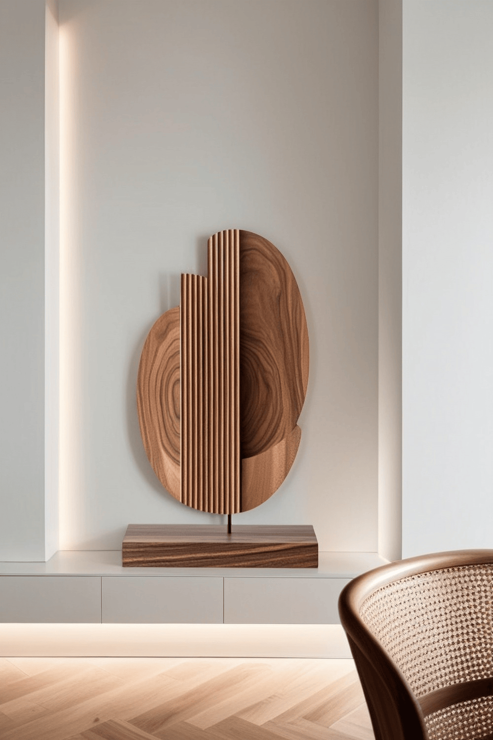 Modern Minimalist Abstract Wood Sculpture Hand Carved Wooden Sculpture