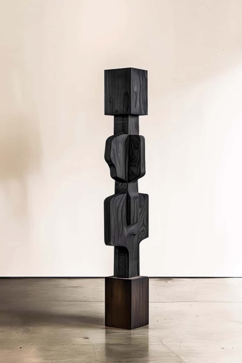 Black Abstract Large Wooden Sculpture Geometric Wood Sculpture Art Decor