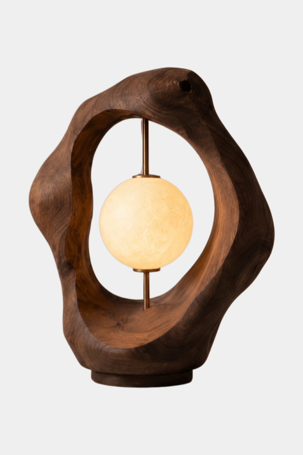 Biomorphic Wood Loop Table Lamp | Abstract Fluid Halo Desk Light For Space Decor