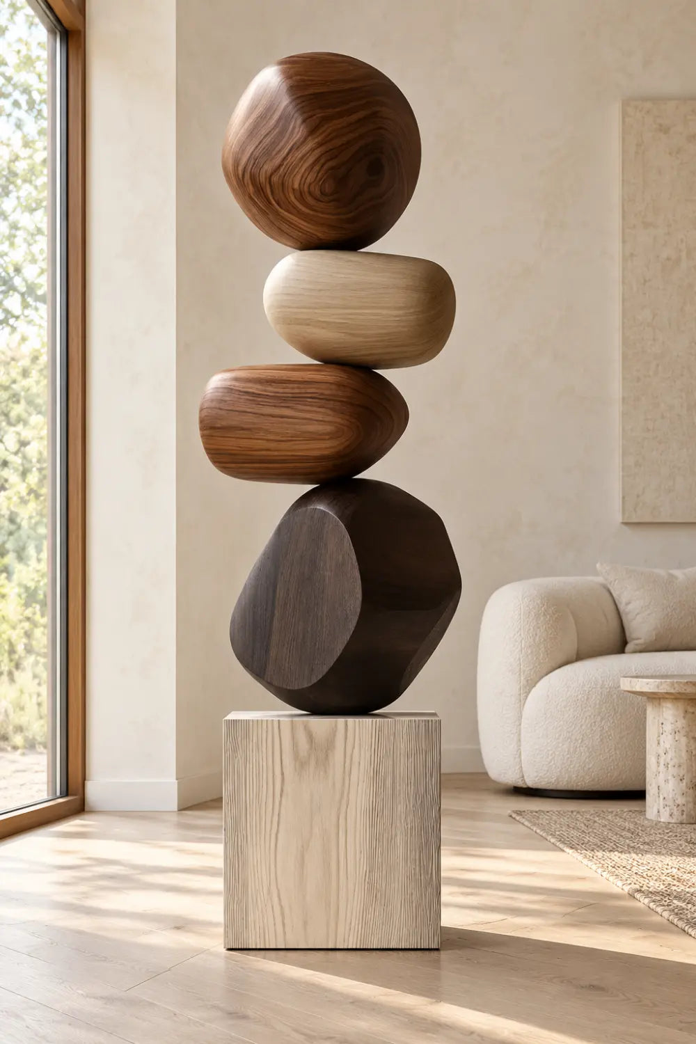 Large Abstract Wooden Sculpture For Modern Home Decor And Minimalist Living Rooms